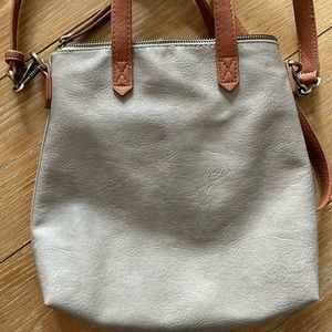 Gray and tan crossbody purse